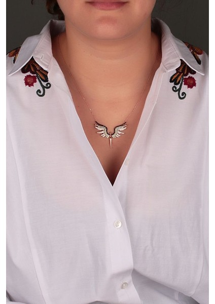 925 Ayar Rose Kaplamalı Siyah Renkli Melek Gümüş Kolye indirimleri