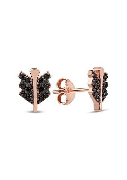 925 Ayar Rose Kaplamalı Beyaz Taşlı Ok Gümüş Küpe