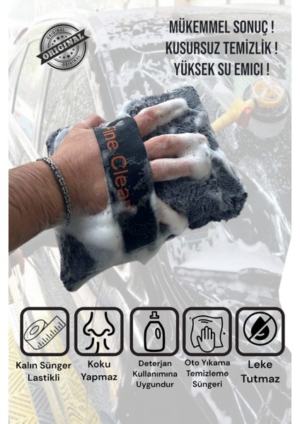 Lastikli Mikrofiber Kaplı Oto Yıkama Temizleme Süngeri Ekstra Köpürtme Yüksek Emici Araba Süngeri