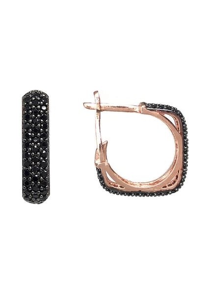 925 Ayar Rose Kaplamalı Siyah Taşlı Kare Gümüş Küpe