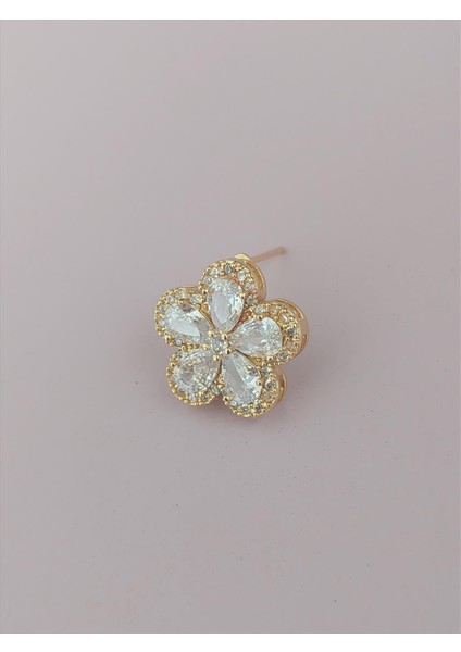 Çelik Beyaz Zirkon Lotus Çiçek Gold Küpe fırsatları