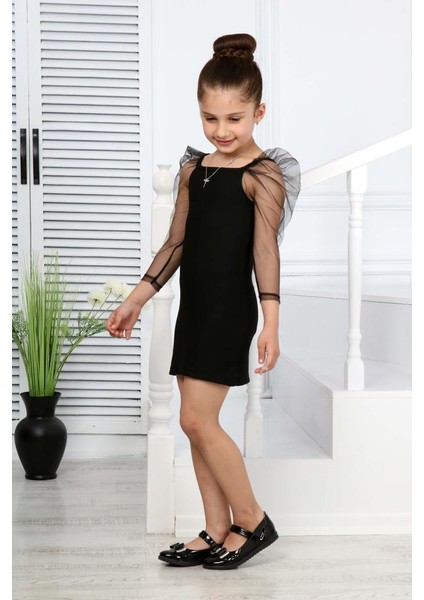 Kız Çocuk Askılı Uzun Kol Elbise Mınah-06130010