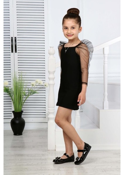 Kız Çocuk Askılı Uzun Kol Elbise Mınah-06130010