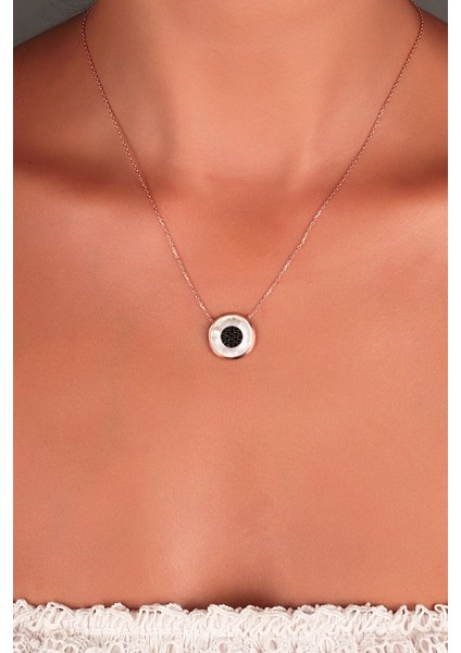 925 Ayar Rose Kaplamalı Sedef Taşlı ve Beyaz Taşlı Yuvarlak Tasarım Gümüş Kolye fırsatları