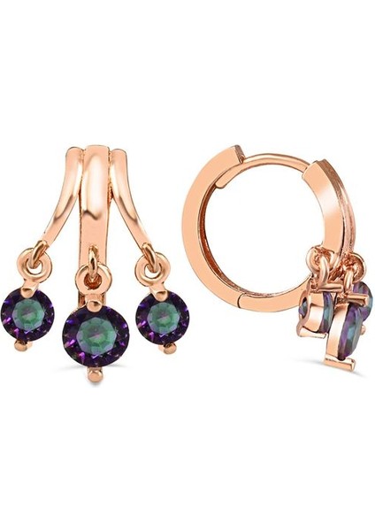 925 Ayar Rose Kaplamalı Mistik Topaz Taşlı Minimal Halka Gümüş Küpe