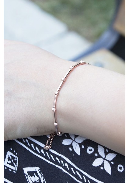 925 Ayar Rose Kaplamalı Italyan Dorika Taşlı Gümüş Bileklik