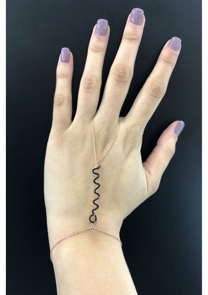 925 Ayar Rose Kaplamalı Siyah Taşlı Yılan Gümüş Şahmeran