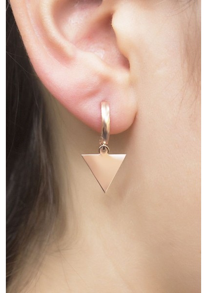 925 Ayar Rose Kaplamalı Üçgen Pullu Halka Gümüş Küpe