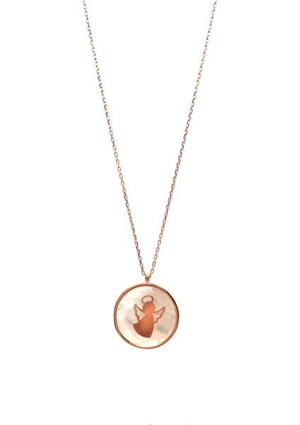 925 Ayar Rose Kaplamalı Sedef Taşlı Melek Gümüş Kolye