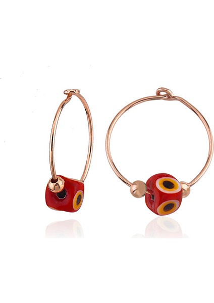 925 Ayar Rose Kaplamalı Toplu Mavi Mineli Nazar Gözlü Halka Gümüş Küpe fiyatları