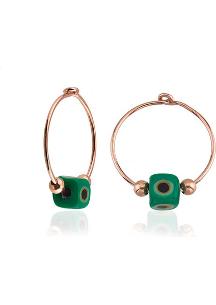 925 Ayar Rose Kaplamalı Toplu Mavi Mineli Nazar Gözlü Halka Gümüş Küpe fırsatları