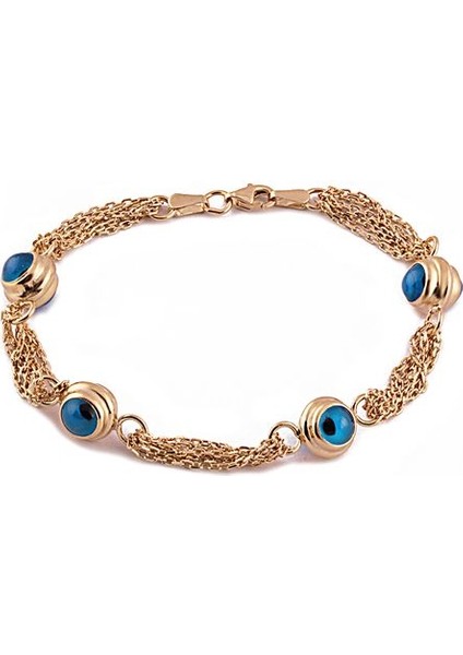 925 Ayar Rose Kaplamalı Nazar Gözlü Gümüş Bileklik fiyatları