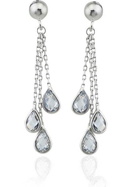 925 Ayar Rodyum Kaplamalı Beyaz Taşlı Yıldız Gümüş Küpe