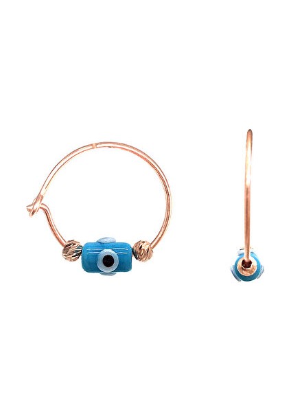 925 Ayar Rose Kaplamalı Dorika Taşlı Lacivert Mineli Nazar Gözlü Halka Gümüş Küpe fiyatları