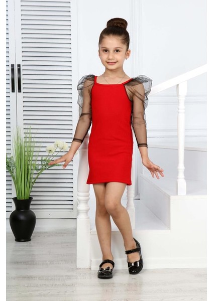 Kız Çocuk Askılı Uzun Kol Elbise Mınah-06130010