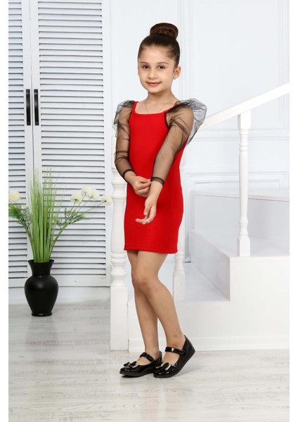 Kız Çocuk Askılı Uzun Kol Elbise Mınah-06130010