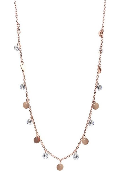 925 Ayar Rose Kaplamalı Turkuaz Taşlı Yuvarlak Pullu Gümüş Kolye fiyatları