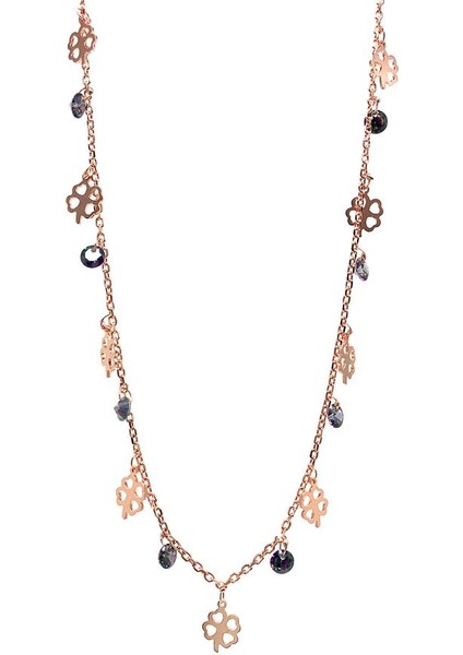 925 Ayar Rose Kaplamalı Mintik Topaz Taşlı Yonca Pullu Gümüş Kolye