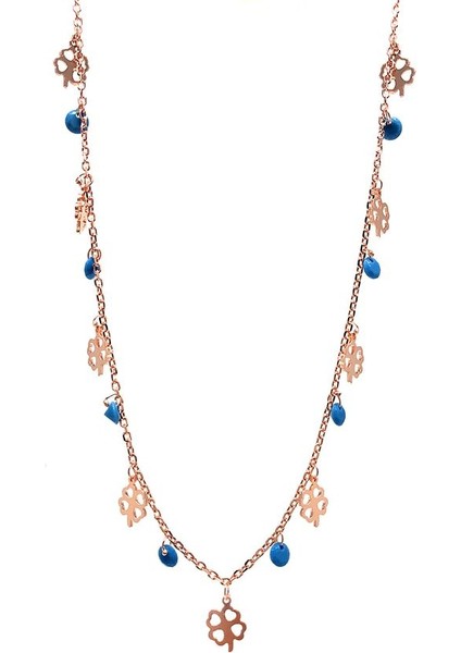 925 Ayar Rose Kaplamalı Mintik Topaz Taşlı Yonca Pullu Gümüş Kolye fiyatları