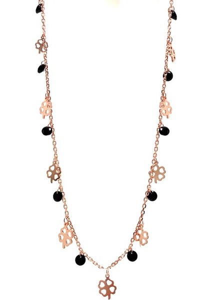 925 Ayar Rose Kaplamalı Mintik Topaz Taşlı Yonca Pullu Gümüş Kolye modelleri