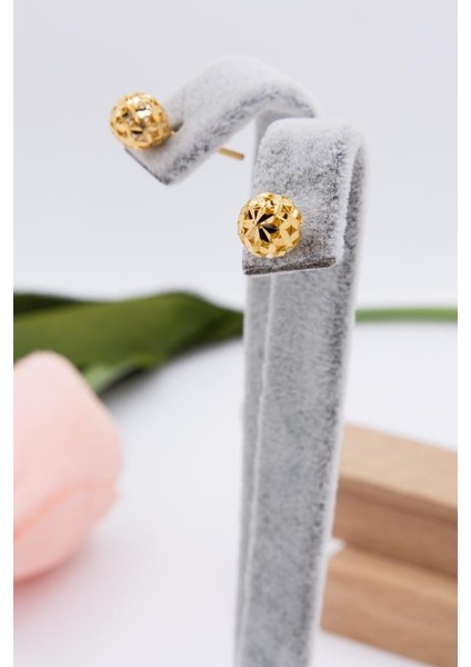 22 Ayar Altın Küpe Kalemli 6mm Vidalı Kadın Küpe LKKP1215