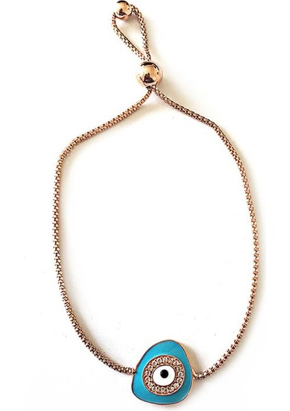 925 Ayar Zirkon Taşlı Mavi Mineli Ayarlanabilir Asansörlü Nazar Gümüş Bileklik