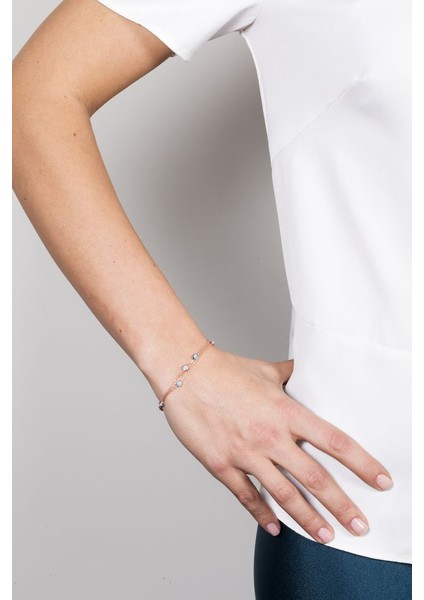 925 Ayar Turkuaz Taşlı Rose Renk 3 Zincirli Gümüş Bileklik