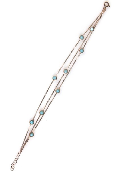 925 Ayar Turkuaz Taşlı Rose Renk 3 Zincirli Gümüş Bileklik fiyatları