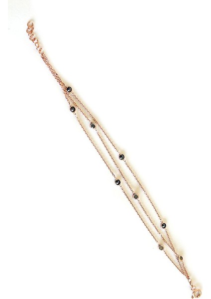 925 Ayar Turkuaz Taşlı Rose Renk 3 Zincirli Gümüş Bileklik indirimleri