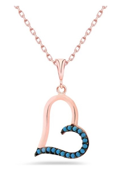 925 Ayar Rose Kaplamalı Ruby Taşlı Kalpli Gümüş Kolye