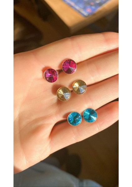 925 Ayar Rodyum Kaplamalı 1,1 cm Yuvarlak Mavi Taşlı Gümüş Küpe fiyatları