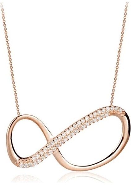 925 Ayar Rose Kaplamalı Beyaz Taşlı Sonsuzluk Model Gümüş Kolye