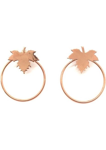 925 Ayar Rose Kaplamalı Yaprak Tasarım Halka Gümüş Küpe