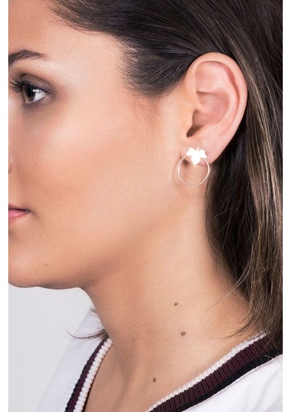 925 Ayar Rose Kaplamalı Yaprak Tasarım Halka Gümüş Küpe fiyatları