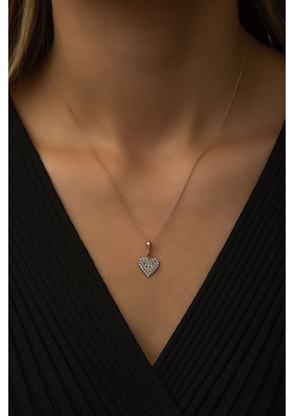 925 Ayar Rose Kaplamalı Beyaz Taşlı Minimal Kalp Gümüş Kolye fiyatları