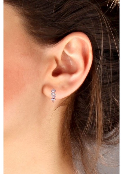 925 Ayar Rose Kaplamalı Beyaz Baget Taşlı 2 cm Top Halka Gümüş Küpe fiyatları