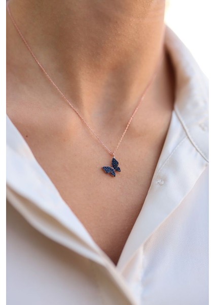 925 Ayar Gold Kaplamalı Beyaz Taşlı Minimal Tasarım Kelebek Gümüş Kolye indirimleri