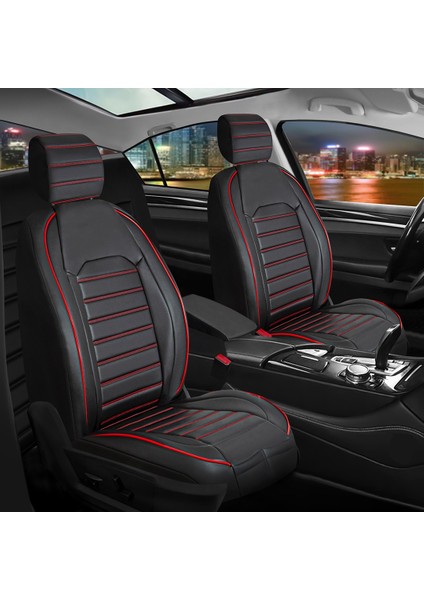 seat Cordoba Uyumlu Deri Oto Koltuk Kılıfı Ön-Arka Tam Set Aysa Series (Siyah-Kırmızı)