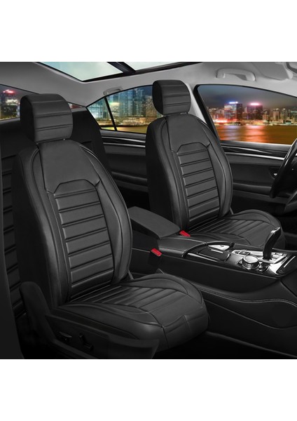 fiat Stilo Uyumlu Deri Oto Koltuk Kılıfı Ön-Arka Tam Set Aysa Series (Siyah)