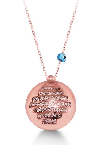 925 Ayar Rose Kaplamalı Mavi Mineli Nazar Boncuklu Yuvarlak Gümüş Kolye fiyatları
