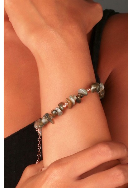 925 Ayar Rose Kaplamalı Dorika ve Doğal Taşlı Gümüş Bileklik fiyatları