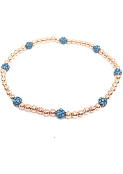 925 Ayar Rose Kaplamalı Siyah Zirkon Taşlı ve Top Taşlı Italyan Lastikli Gümüş Bileklik fiyatları