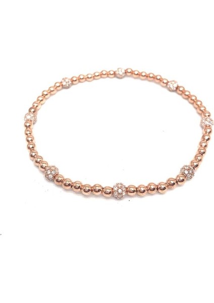 925 Ayar Rose Kaplamalı Siyah Zirkon Taşlı ve Top Taşlı Italyan Lastikli Gümüş Bileklik modelleri