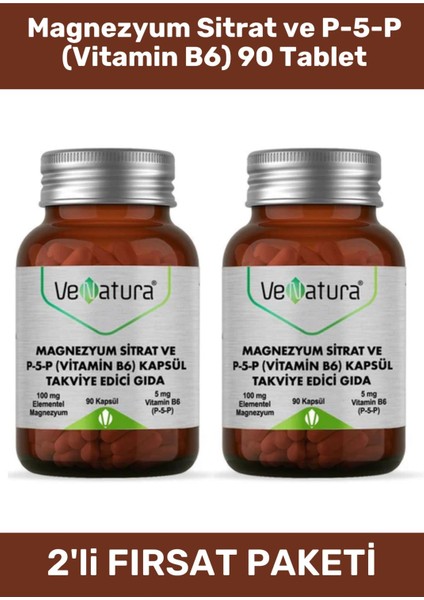 Magnezyum Sitrat ve P-5-P (Vitamin B6) 90 Tablet - 2 Adet