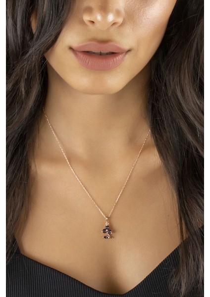 925 Ayar Rose Kaplamalı Beyaz Taşlı Çiçek Gümüş Kolye indirimleri