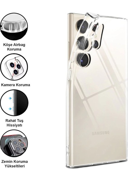 Samsung Galaxy S23 Ultra Kılıf Şeffaf Kamera Korumalı 1.5mm Yumuşak Silikon