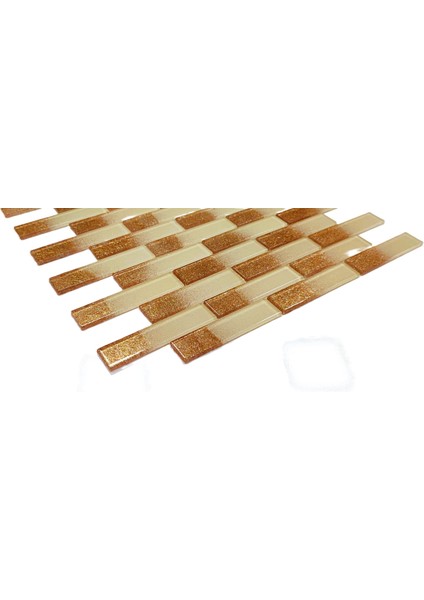 Mutfak Tezgah Arası Kristal Cam Mozaik. Cam Ölçüsü: 23X98X4 Mm. File Karo Ölçüsü: 30X30 Cm. Renk: Krem-Bronz Efekti. ( 1 Koli = 11 Karo file = 1 m2 fiyatıdır ) fiyatları