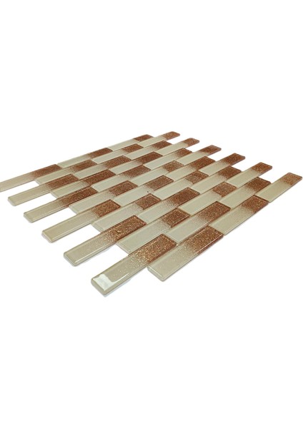 Mutfak Tezgah Arası Kristal Cam Mozaik. Cam Ölçüsü: 23X98X4 Mm. File Karo Ölçüsü: 30X30 Cm. Renk: Krem-Bronz Efekti. ( 1 Koli = 11 Karo file = 1 m2 fiyatıdır ) modelleri