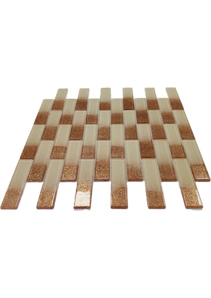 Mutfak Tezgah Arası Kristal Cam Mozaik. Cam Ölçüsü: 23X98X4 Mm. File Karo Ölçüsü: 30X30 Cm. Renk: Krem-Bronz Efekti. ( 1 Koli = 11 Karo file = 1 m2 fiyatıdır ) fırsatları