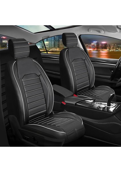 hyundai Getz Uyumlu Deri Oto Koltuk Kılıfı Ön-Arka Tam Set Aysa Series (Siyah-Beyaz)
